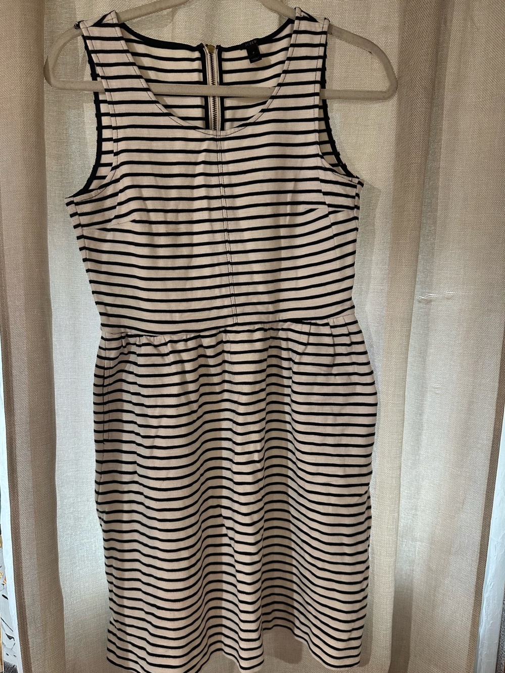 J Crew Size 2, Sleeveless Navy and White Striped Dress with Pockets